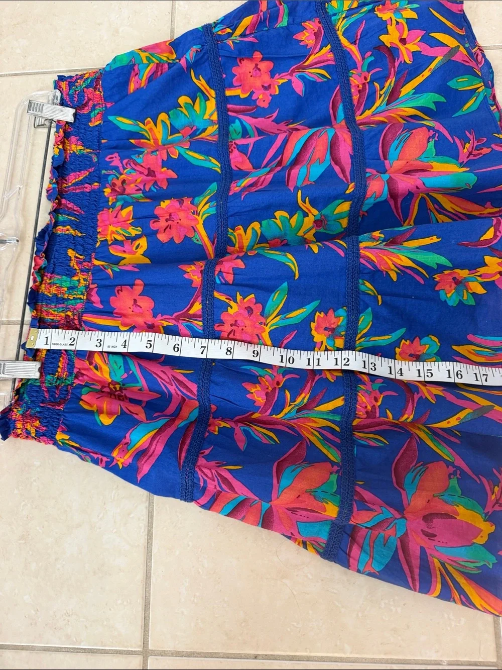 J. Crew Royal Blue Floral Smocked Tiered Skirt with Bright Pink & Yellow Accents